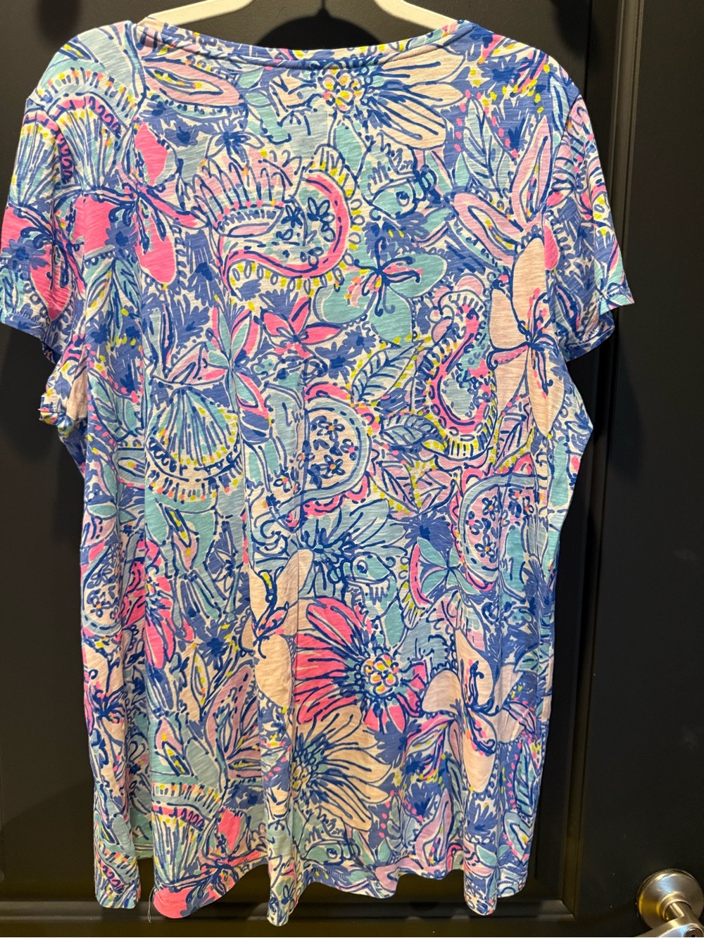 Lilly Pulitzer Short-Sleeve Floral Scoop Neck Tee in Pink, Blue & Yellow - Picture 3 of 3